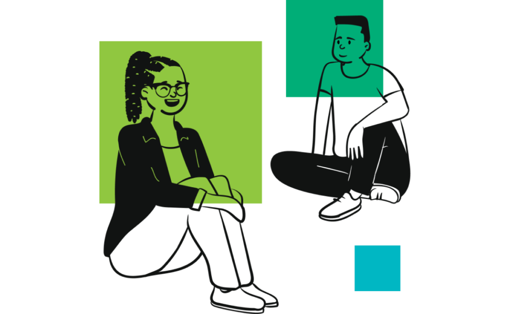 man and woman sitting together