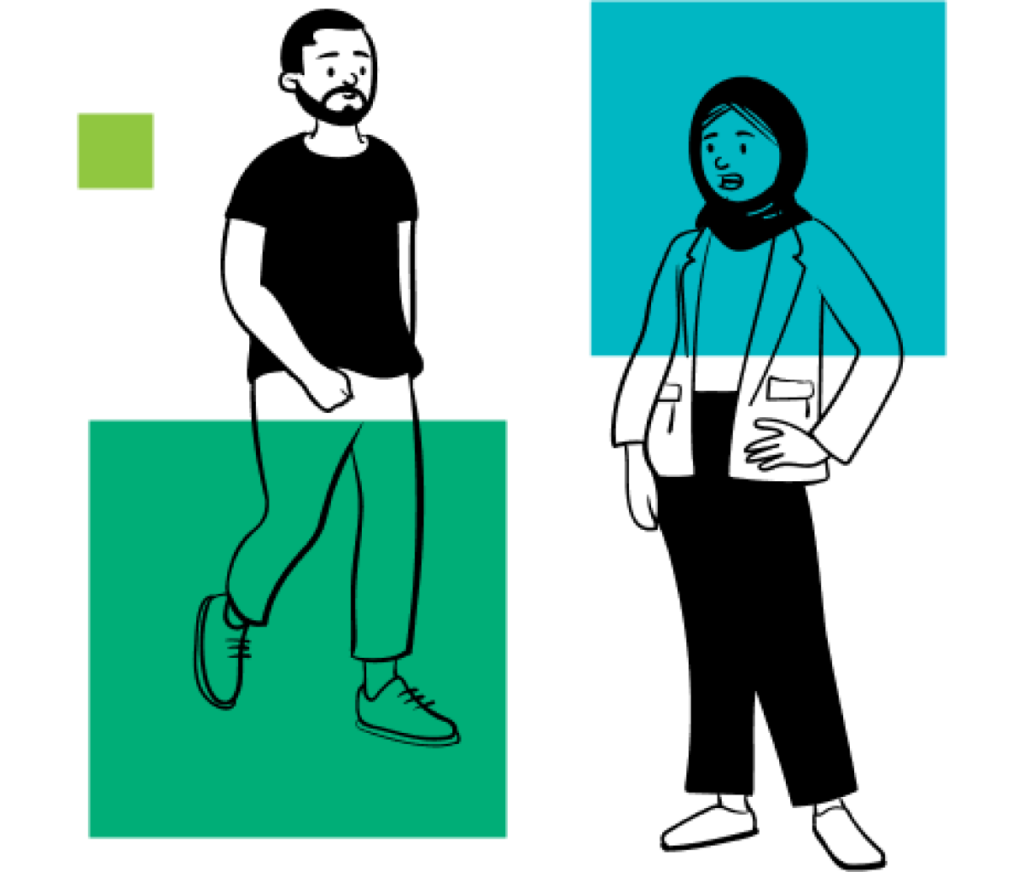 man and woman talking