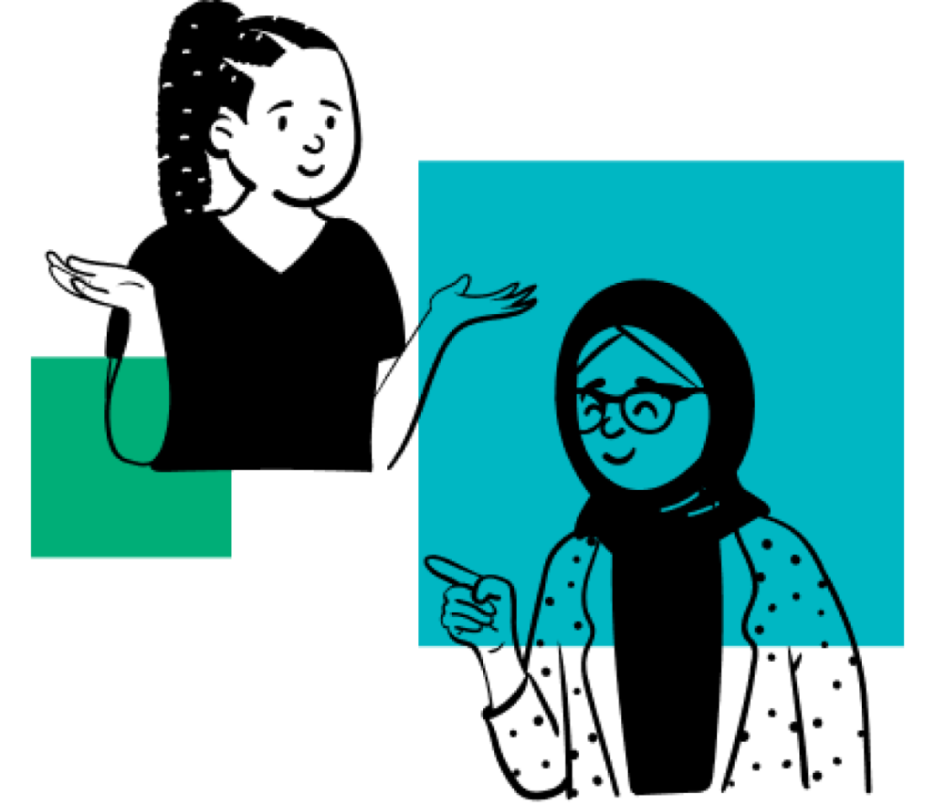 women talking to each other graphic